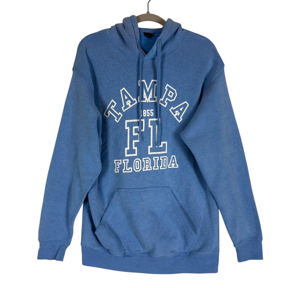 Tampa FL Hoodie Mens Medium Blue Pullover Fleece Graphic Kangaroo